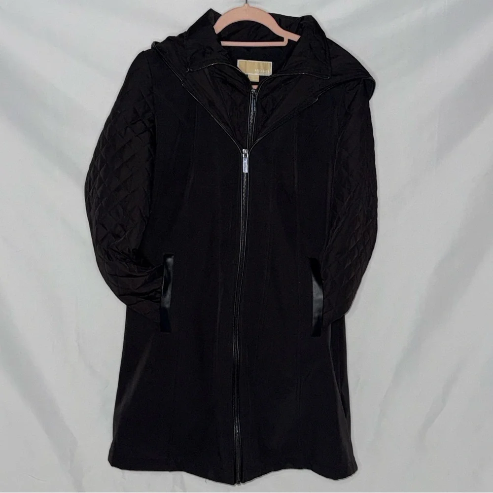 Michael Kors Mixed Media Quilted Softshell Hooded Jacket Double Zip M NWOT